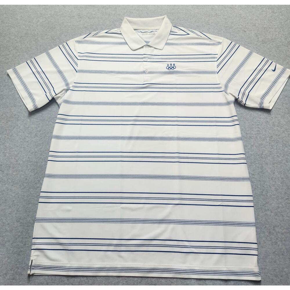 Nike Golf Dri-FIT USA Olympic Polo Shirt Mens XXL White Blue Striped Athletic
